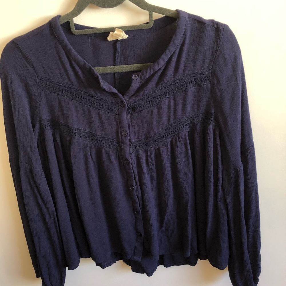 F21 Gauze Crochet Long Sleeve Top